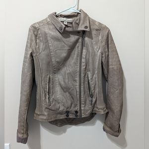 Grayish Tan Faux Leather Jacket, M
